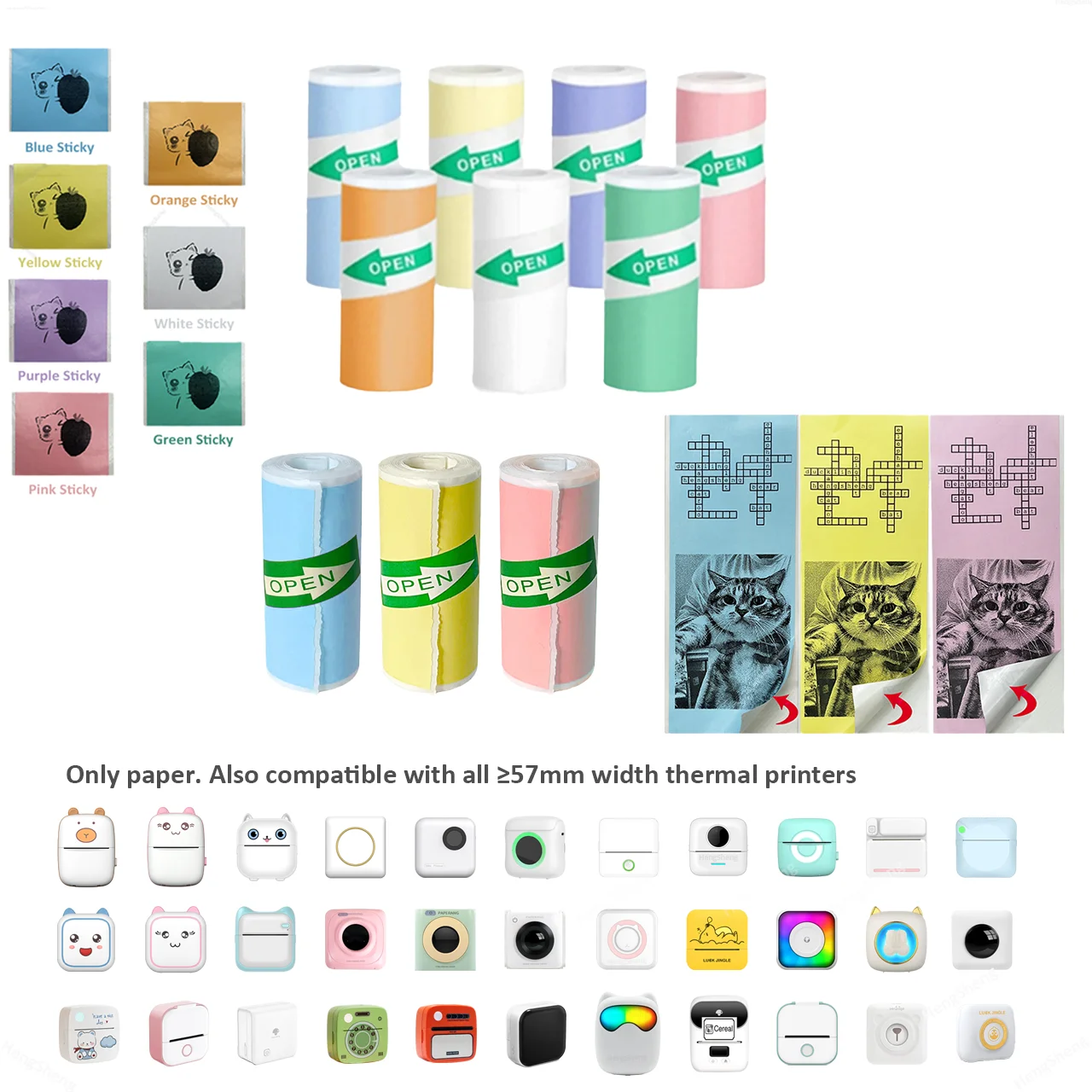 Paper For Thermal Printer Colorful Adhesive Paper Glossy Printable Sticker For Kids DIY Scrapbook For Photo Journal Notes Memo