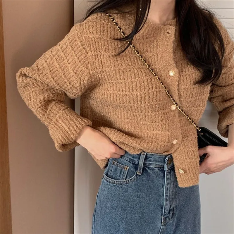 Autumn Women Cardigans French Style Chic Knit Sweaters Cropped Sweet Temper Vintage Outwear All-match