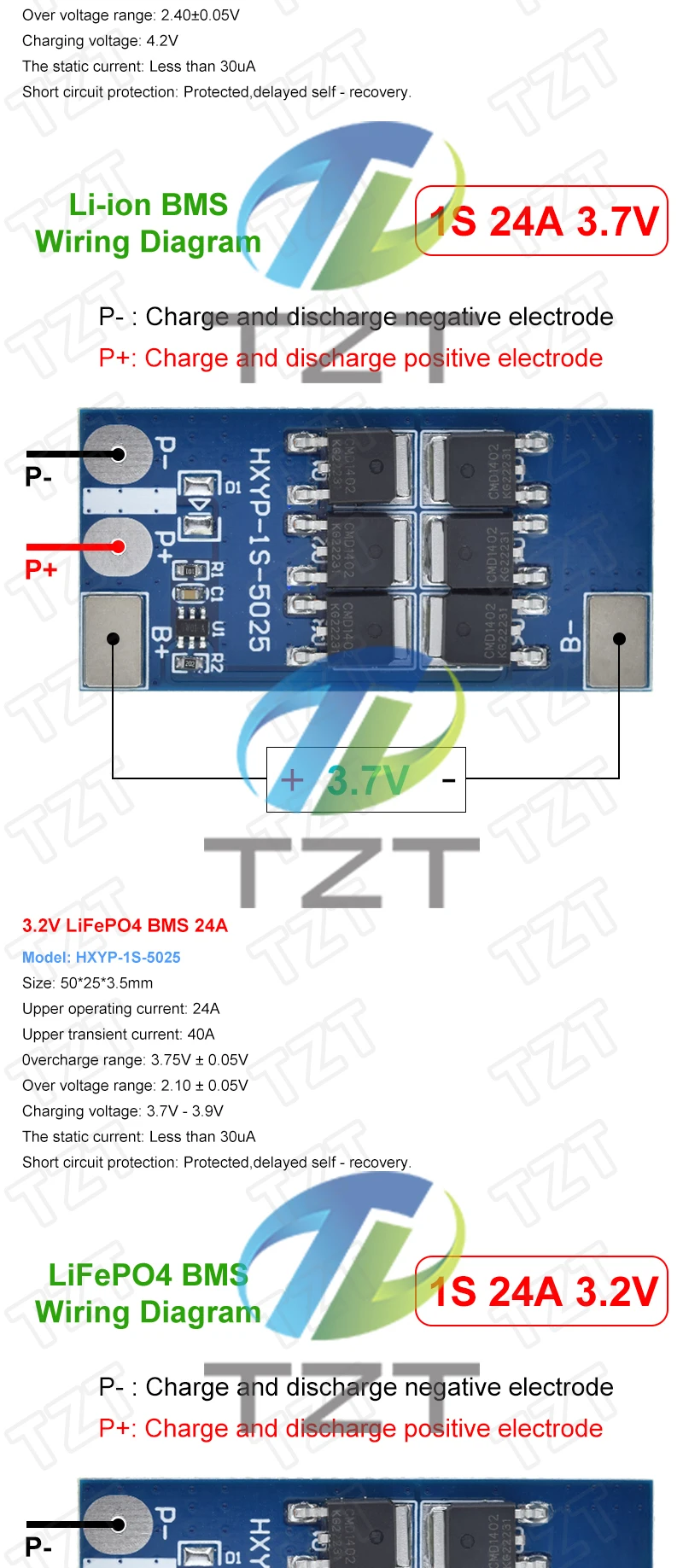 TZT 1/3PCS BMS 1S 12A 16A 24A 3,2V LiFePO4 / 3,7VLithium Batterie Schutz Bord 18650 4,2V Lade Spannung/Kurzschluss – Detail 7