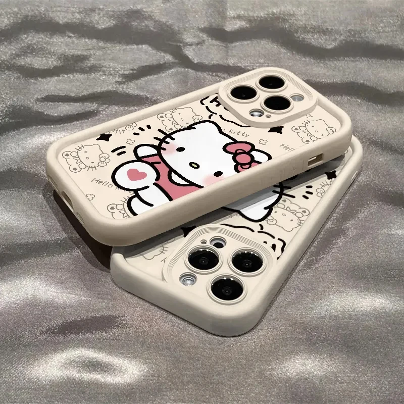 Sanrio ins hello Kitty Phone Case for iPhone、クリアシリコン、落下防止、女の子へのギフト、15、14、13、11、12 pro max、plus、x、xr、xs、7、8プラス、y2k