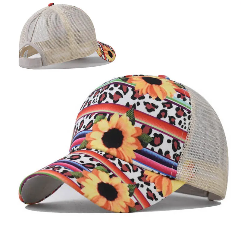 

Printed Back Opening Hat For Women Cap Chrysanthemum Ponytail Baseball Cap
