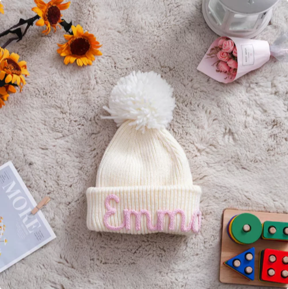 Personalized Cotton Knitted Baby Cap Customized Name Winter Hat Baby Cap Newborn Name Hat Baby Shower Gift Hat
