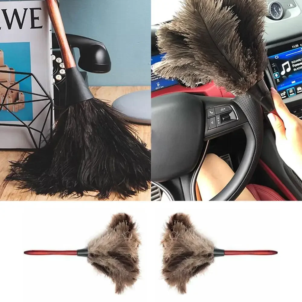 1 PC Anti-static Ostrich Natural Feather Brush Duster Dust Wooden Handle Cleaning Tool Household Furniturer Car Dust Cleaner