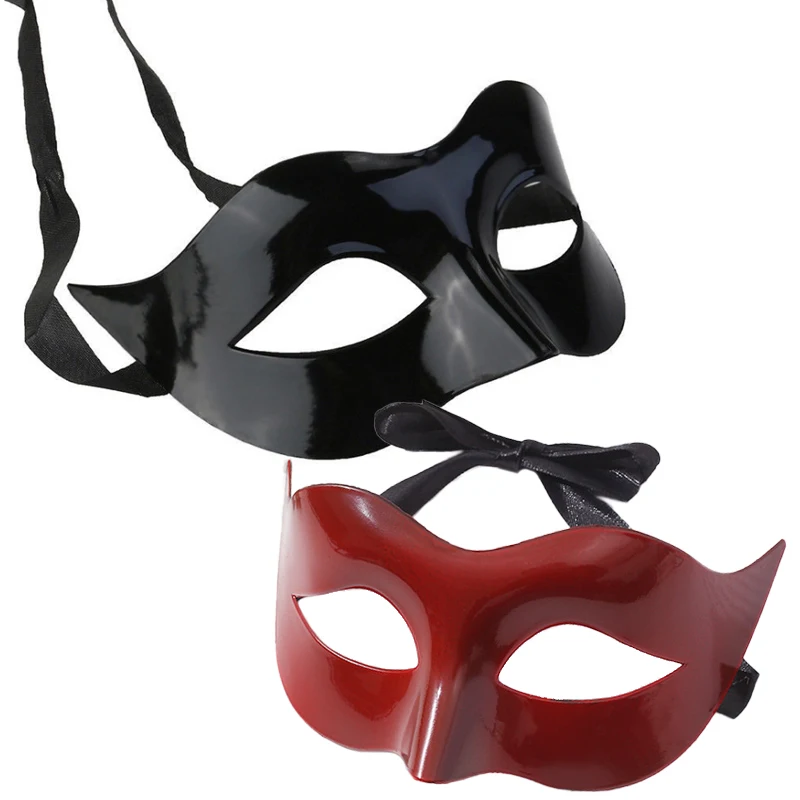 Donna Uomo Maschera da travestimento da gentiluomo sexy Maschera da ballo Puntelli per feste di Halloween Maschera retrò bianca nera Mezza faccia in plastica Cosplay