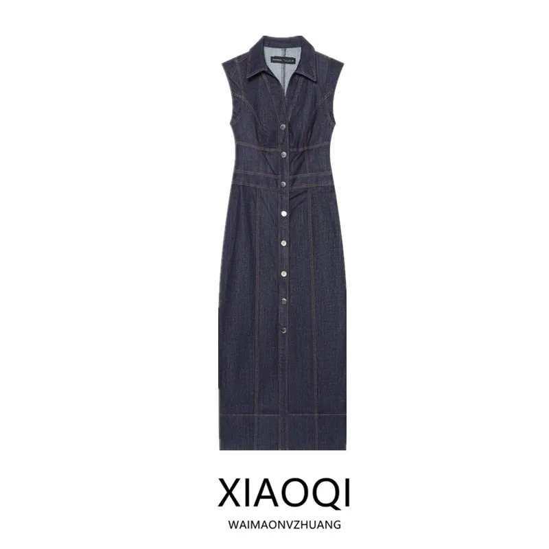 Fall 2026 New Women's Sleeveless Collared Denim Design Dress Commute Style City Casual Other Material 100% Urban Fashion