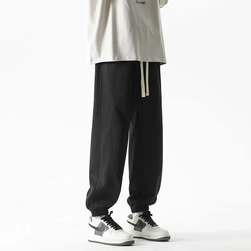 

Четыре сезона, новые брюки с поясом, мужские модные брендовые свободные брюки-шаровары с эластичной резинкой на талии, мужские и взрослые, удобные свободные брюки для пожилых людей