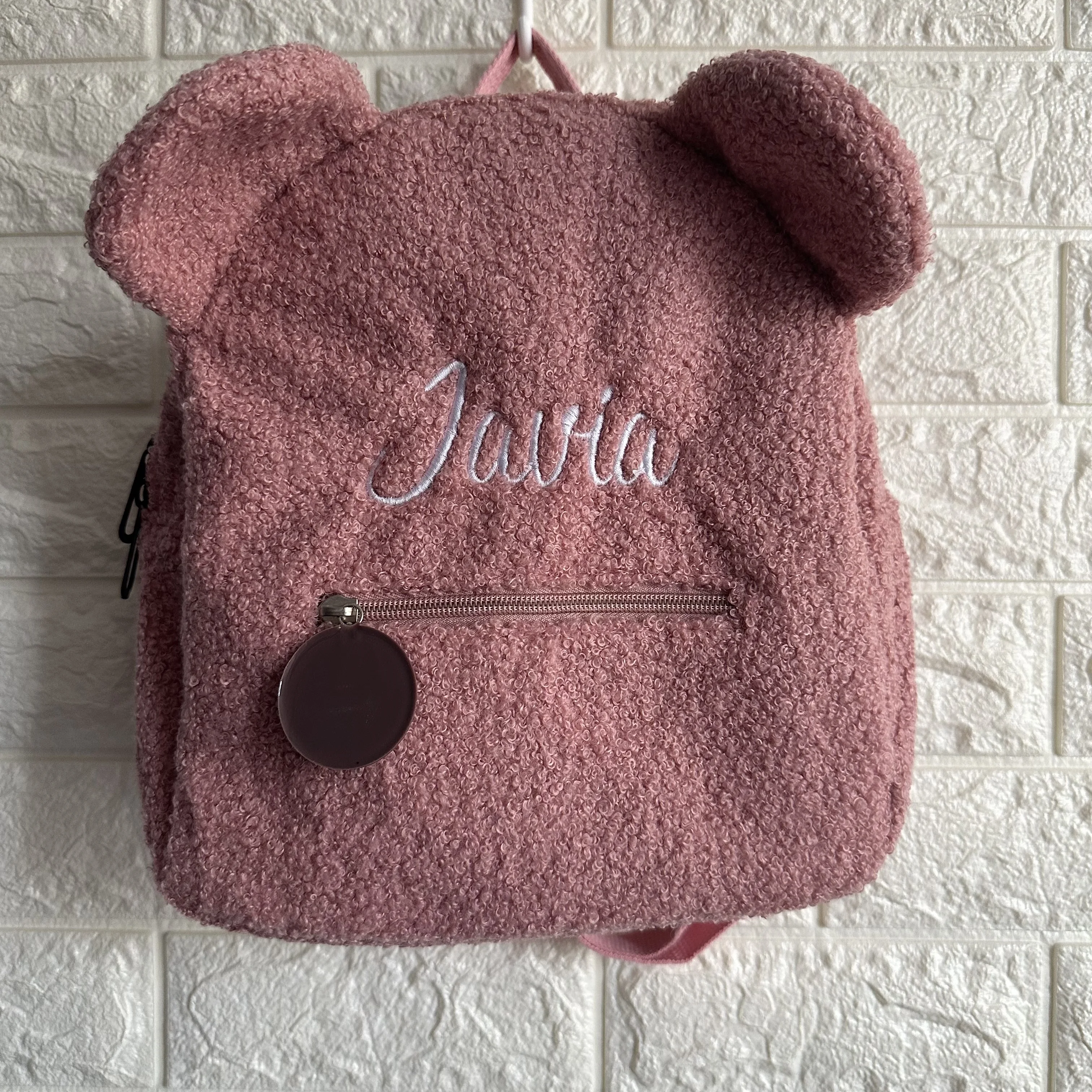 

Personalised Womens Girl Cute Bear Pattern Backpack Embroidered Plush Toddler Backpack Custom Name Small Casual Shoulder Daypack