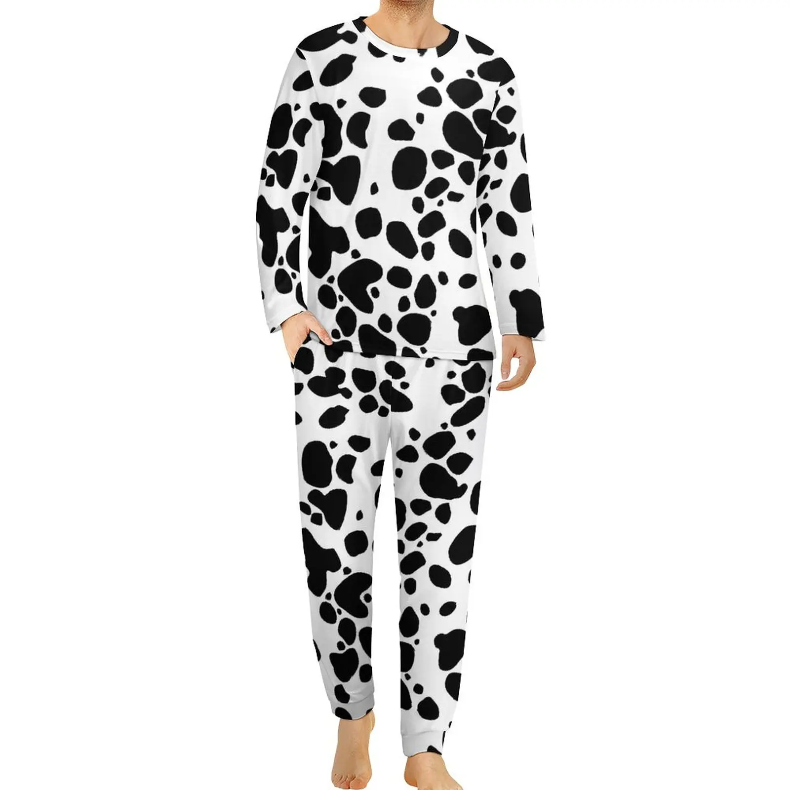 

Dalmatian Pajamas Male Black And White Cute Sleepwear Winter Long Sleeve Two Piece Room Printed Pajama Sets Large Size 5XL 6XL