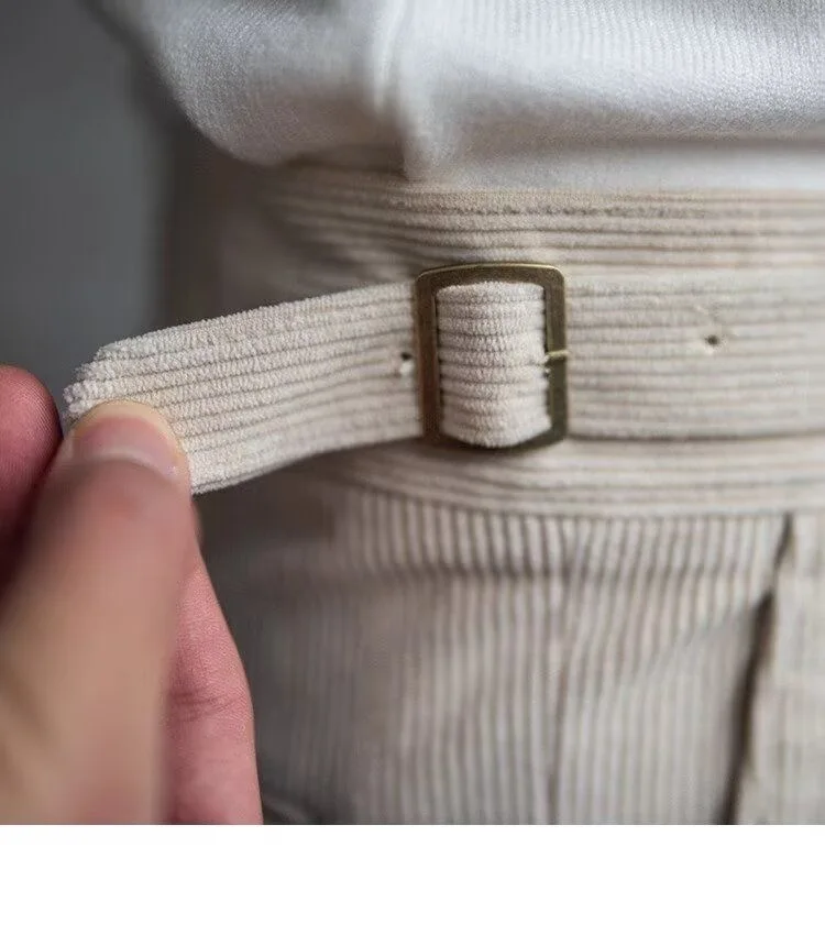 النمط الإيطالي سروال قصير نابولي دعوى السراويل الرجال عالية الخصر حزام قابل للضبط مستقيم بنطلون الخريف إنجلترا الأعمال عادية بانت #5