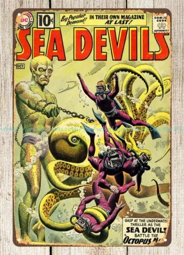 plaques unframed wall art 1960s comics SEA DEVILS metal tin sign