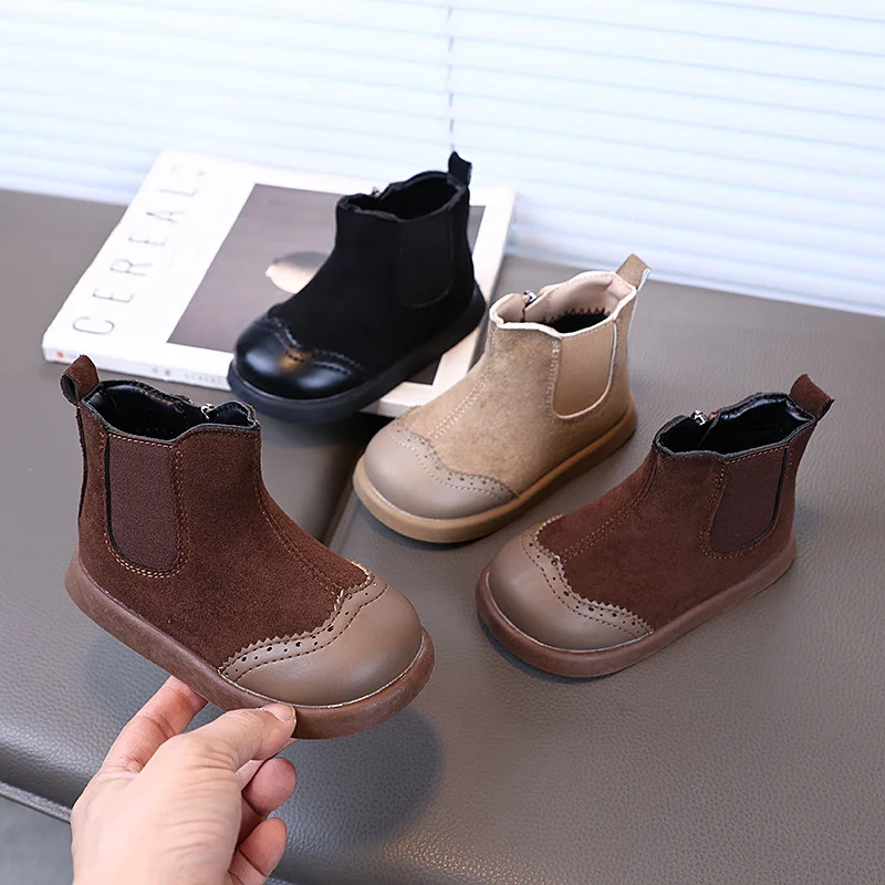 

2025 Autumn Winter New Kids Leather Boots, Princess & Rider Style Fashion Ankle Boots for Girls Toddlers Casual Wear