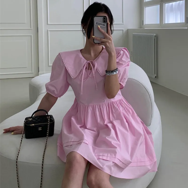 

Sweet Navy Ruffle Patchwork Dr Polyester Fiber Regular Sle Daily Wear Fem Clothing Online And Offline Ss