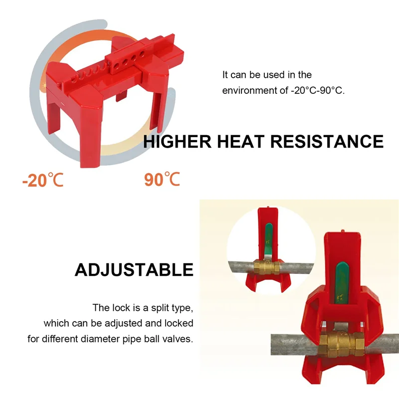 AT05-3X قفل الصمام الكروي، جهاز قفل الصمام الكروي القابل للتعديل، صغير، لقطر الأنبوب الخارجي 1/2 بوصة-2-1/2 بوصة، أحمر #5