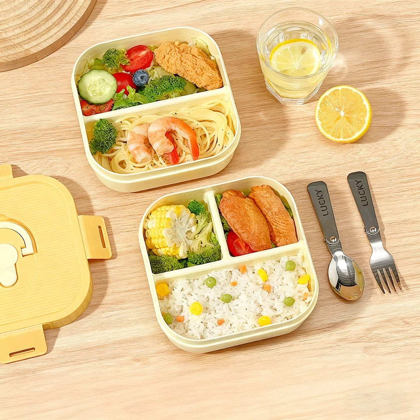 2/3 Grids Reusable Square Plastic Bento Lunch Box Portable Divided Fruit Salad Food Container Kids Students Microwave Heatable