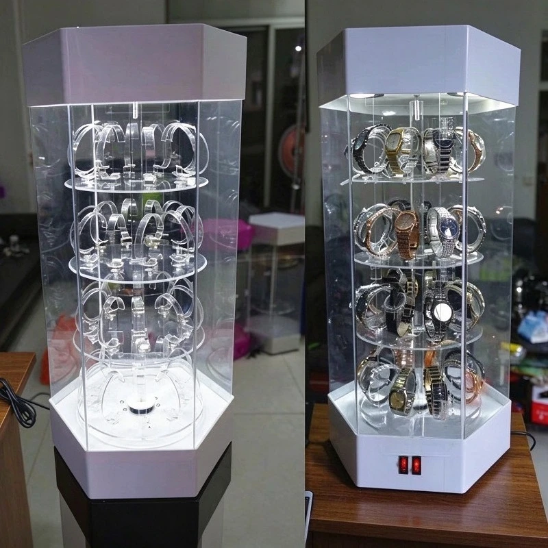 Acrylic Transparent Watch Display Cabinet Rotatable Large Capacity Watches Organizer Stand Modern Minimalist Watches Stands