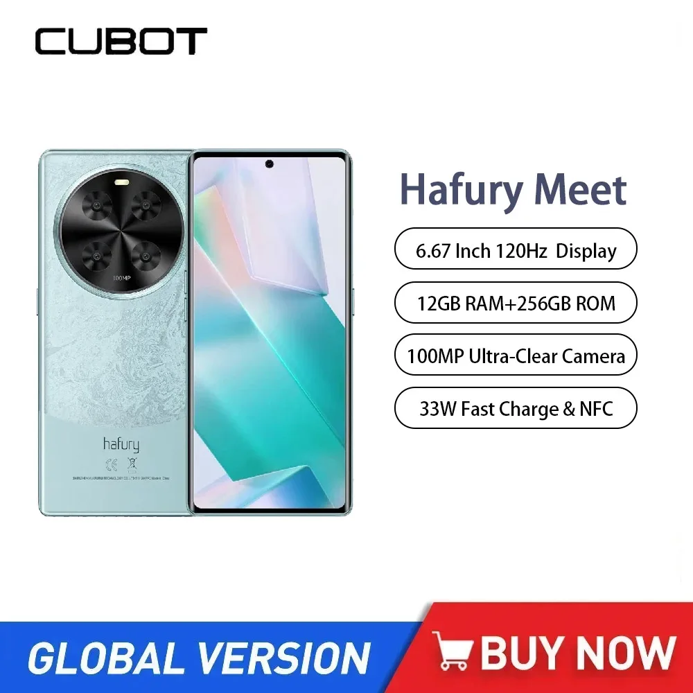 Смартфоны Cubot Hafury Meet 4G, 6,67 дюйма, восьмиядерный процессор, 12 ГБ + 256 ГБ, Android 13, мобильный телефон, камера 100 МП, 5100 мАч, 33 Вт, быстрая зарядка, NFC