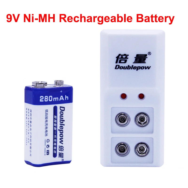 9V 280mAh 6F22 Ni-MH Rechargeable Battery with Charger for Multimeter Smoke Alarm Metal Detector Toy Microphone Reusable Battery