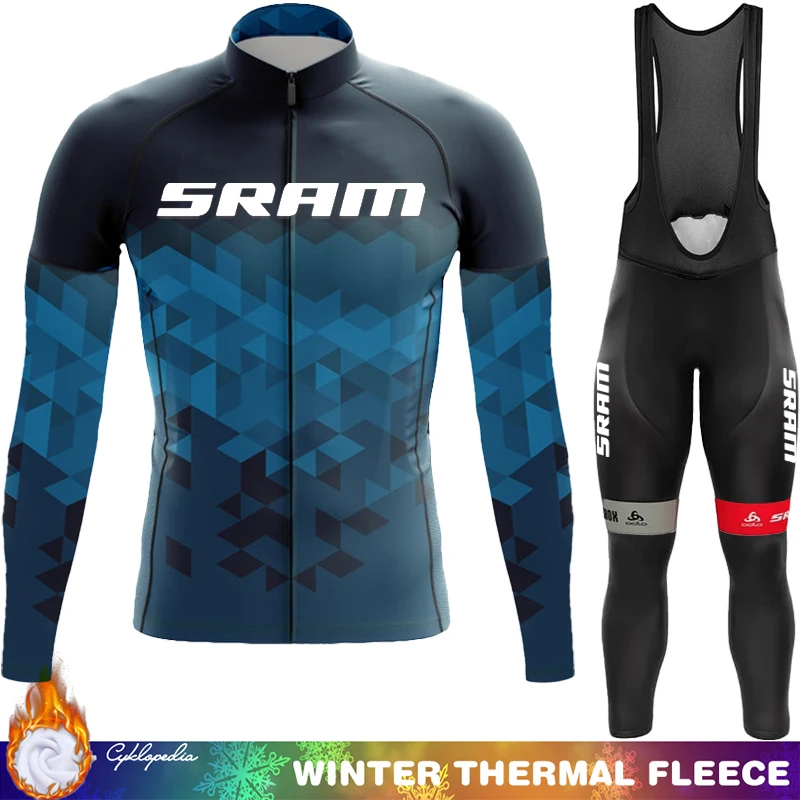 

Winter Thermal Fleece Cycling Jersey Men's SRAM Outfit Mountain Bikes Clothing Man Clothes 2025 Bicycle Bib Road Mens Shirt Set