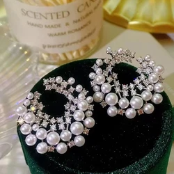 FTCY Vintage Imitation Pearl Stud Earrings for Women Geometric C-Shape Irregular Big Pearl Hoop Earrings Women's Party Jewelry