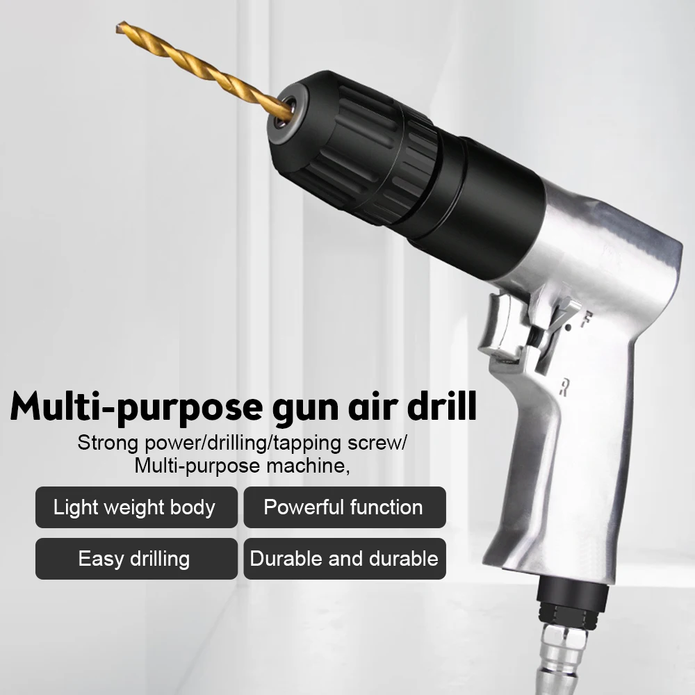 3/8\'\' Professional Air Drill 1800rpm High-speed Cordless Pneumatic Self-Locking Reversible Switch Type Hand Tool Air Tool