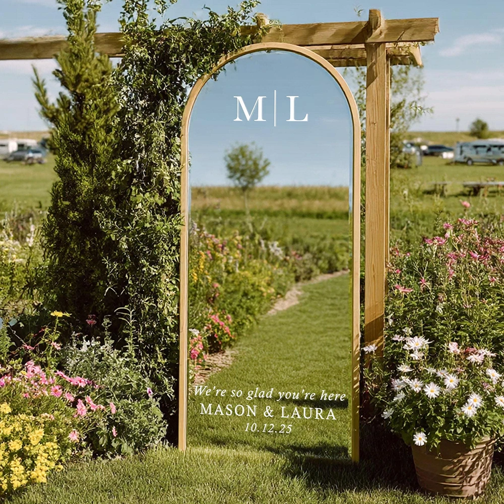 Personalised Wedding Mirror Decal Custom Welcome Sign Vinyl Sticker Initials Names & Date Elegant