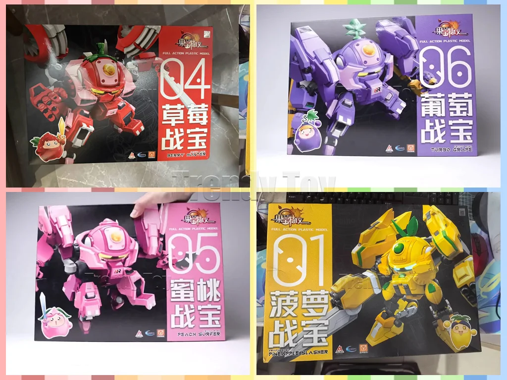 In Stock YI LI CHUANG WAN FRUITY ROBO Peach Surfer Turbo Grape Berry Hunter Assembling Model Toys Fruit Combo Peach Grape 01-06