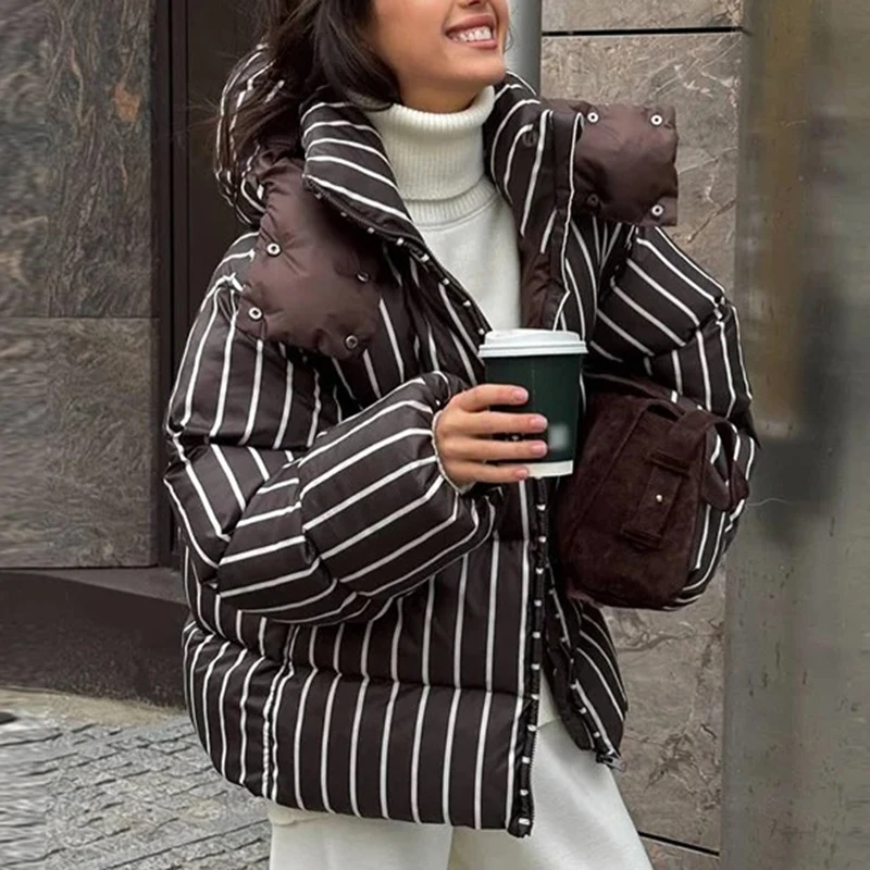 

Зимняя стеганая куртка со съемным капюшоном, утепленное пальто на молнии с длинными рукавами, новинка 2025 года, женская модная свободная верхняя одежда