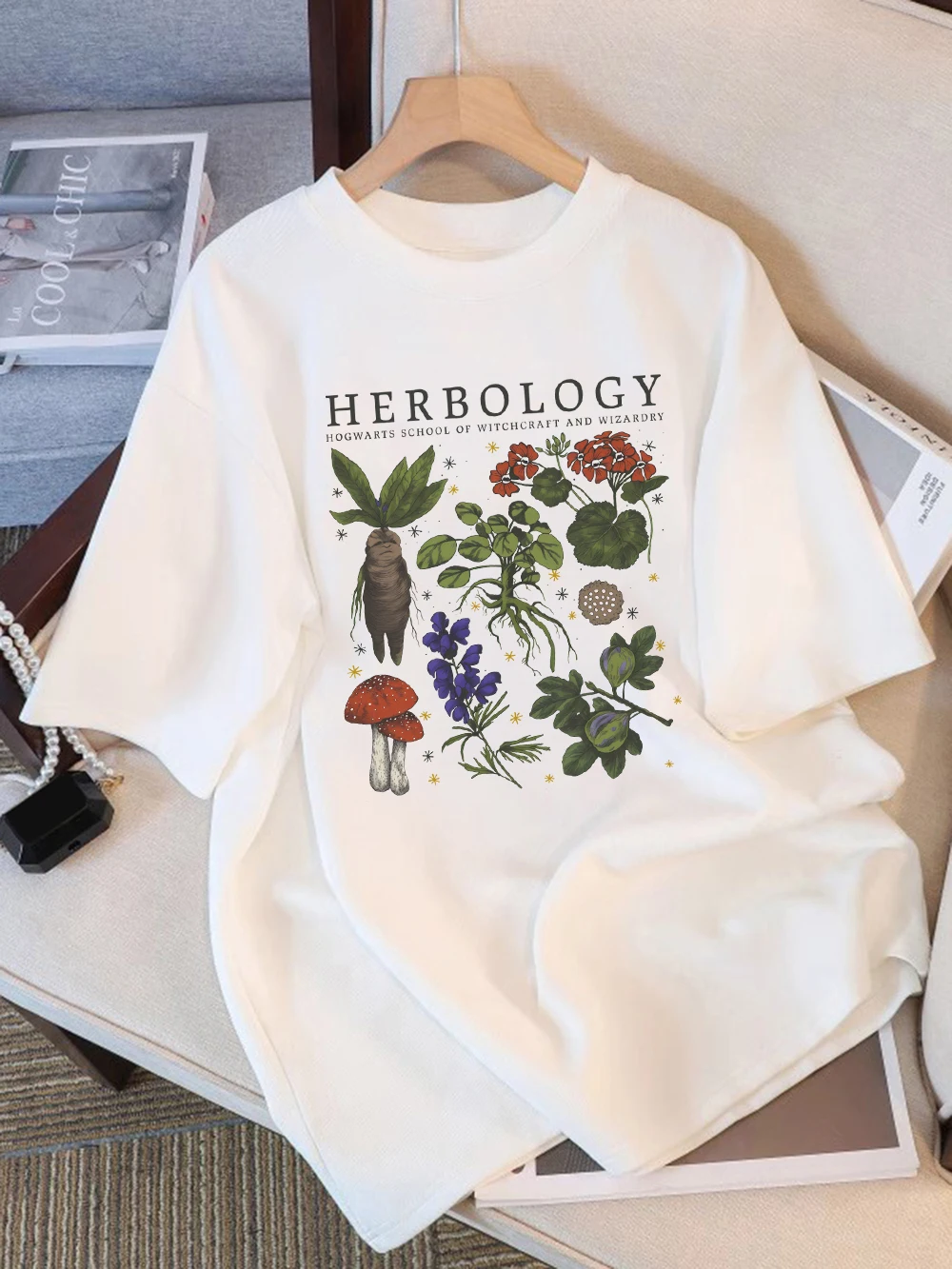 Sommer T-Shirts Frauen Baumwolle Kräuterkunde Pflanzenzusammensetzung Gedruckt Tops Oansatz Bequeme Lose Kurzarm Casual Frau Kleidung