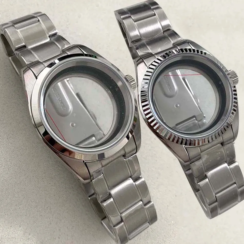 38MM Watch Case W/N Strap Transparent Bottom 316L Stainless Steel Shell Sapphire Glass Case for NH35/36/4R/7S Movement