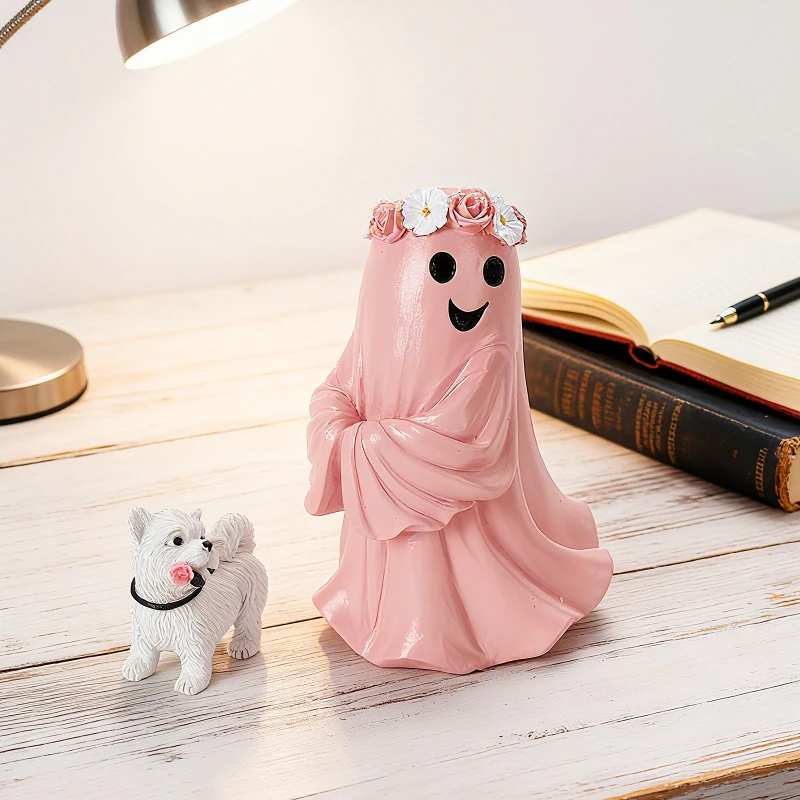 Resin Halloween Ghost Walking Dog Statue Spooky Figurine Home Desk Table Decor Yard Garden Ornament Party Supply