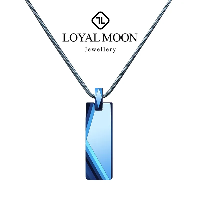 

Loyal Moon Tungsten Pendant For Men Blue Golden High Light Gift Titanium Steel Necklace Personalized Jewelry,Carving