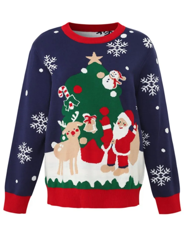 

Christmas Print Sweater For Women Fashion Long Sleeve O Neck Pullovers Sweaters Tops Lady Holiday Streetwear Party Clothes New