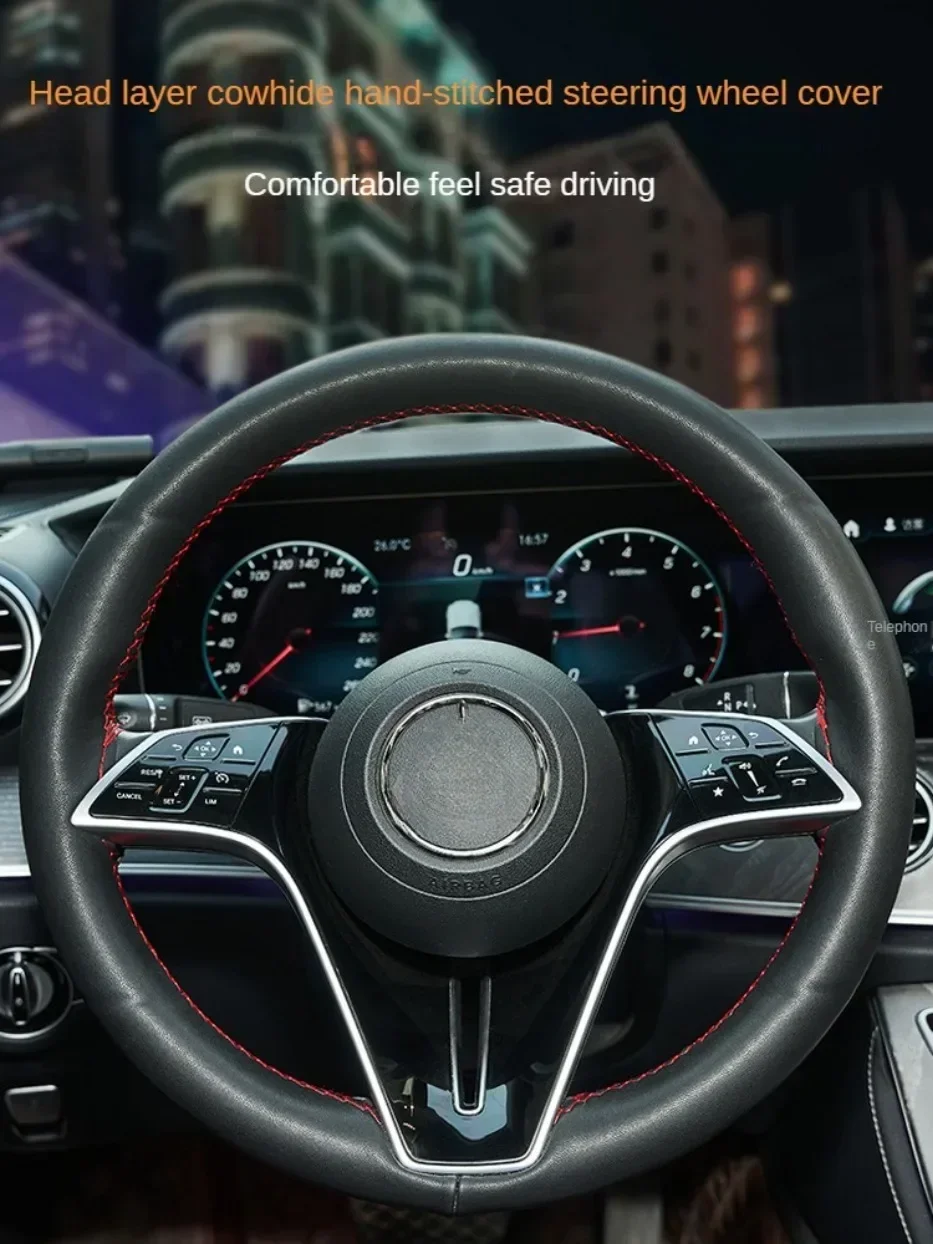 Top Layer Leather Braiding Steering Wheel Cover - DIY Sewing Steering Wheel Wrap,Car Decoration Accessories Wheel Covers