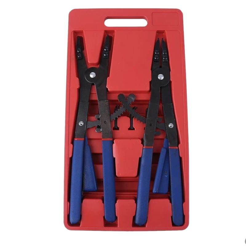 

NEW-16Inch Heavy Duty Circlip 2 Pliers 12 Tips Set Snap Ring Retaining Ratchet Snap Ring Plier Set