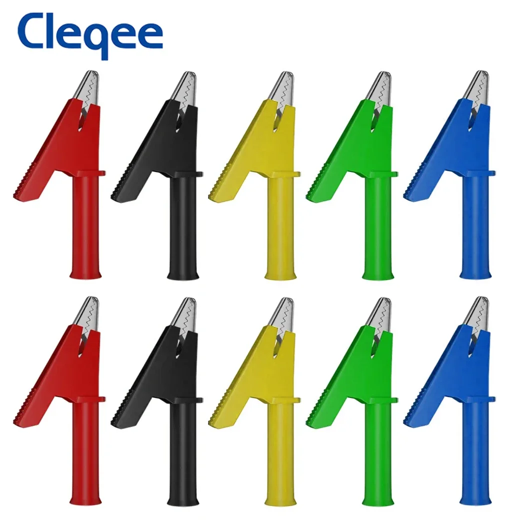 Cleqee P2002 10PCS Alligator Clips Testing tool with 4mm socket Safety Crocodile clamps for banana plug or welding 1000V 20A