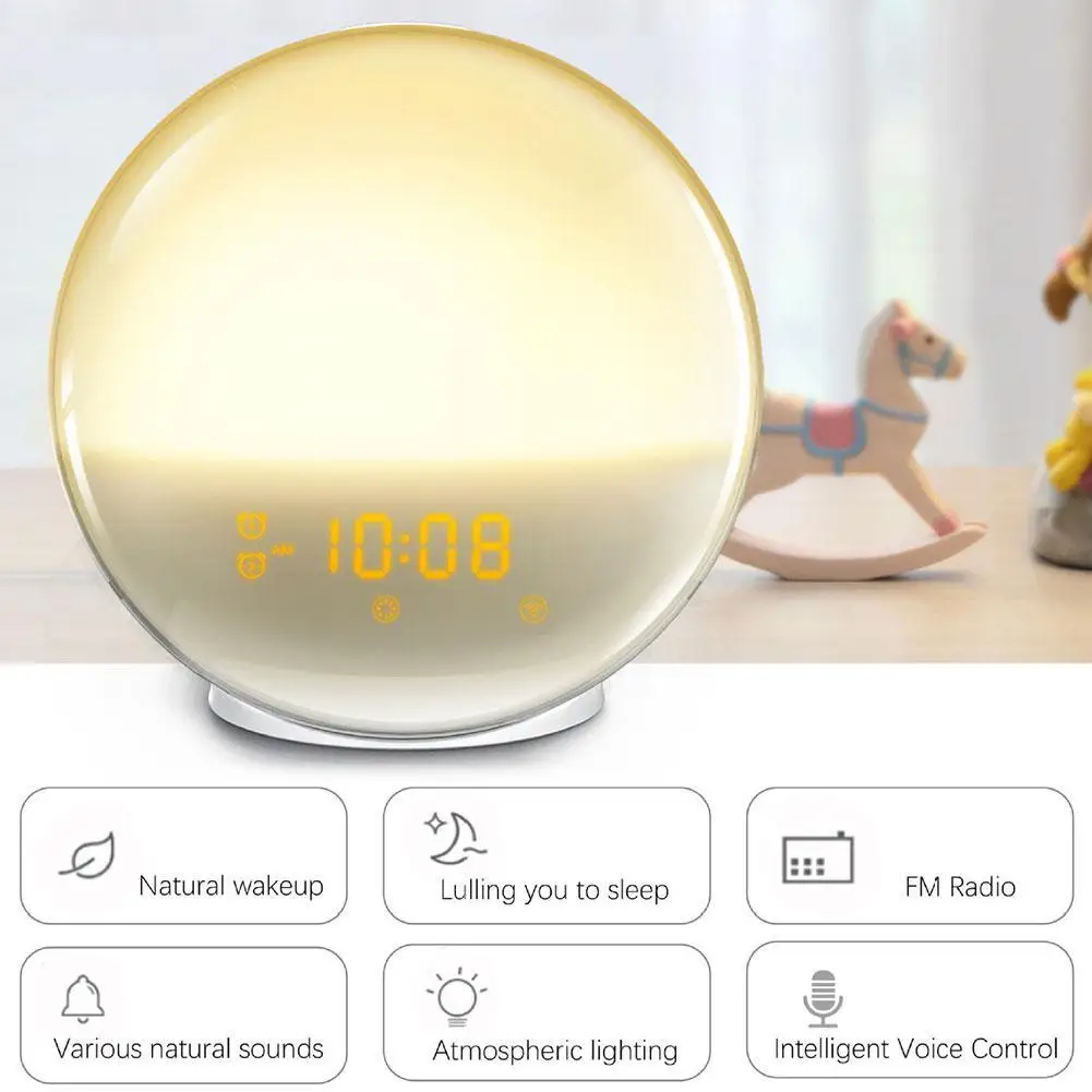 Simulated Sunrise Wake Up Light LED Electronic Alarm Clock Light Colorful Atmosphere Bedside Light Children Wake Up Light