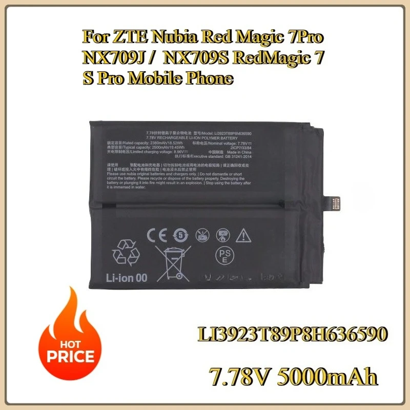 For ZTE Nubia Red Magic 7Pro NX709J NX709S RedMagic 7S Pro 7.78V 5000mAh LI3923T89P8H636590 Replacement Mobile Phone Battery