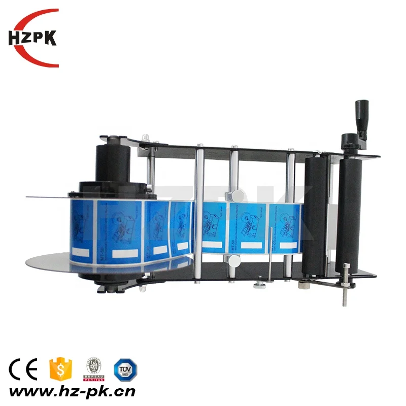 HZPK MT-30 Manual Round Plastic Glass Bottle Adhesive Sticker Labeling Machine