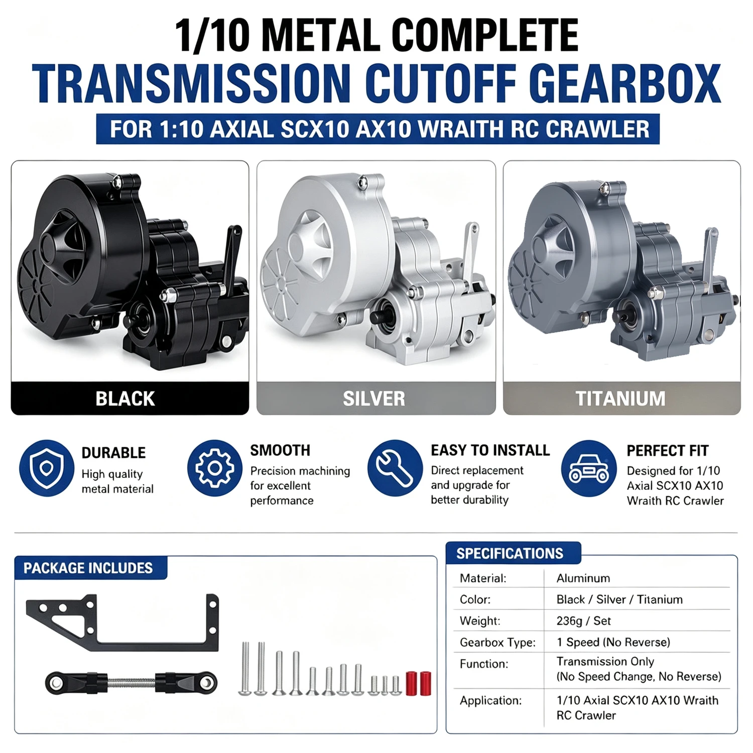 1/10 Metal Complete Transmission Cutoff Gearbox for 1:10 Axial SCX10 AX10 Wraith RC Crawler Car Truck Model Upgrade Accessories