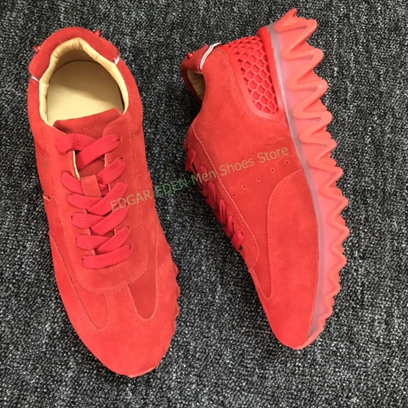 Comfortable Velvet Men\'s Red Loafer Sneaker Shoes Flat Heel Lace Up Male Round Toe Spring Autumn Sport Casual Single Shoes