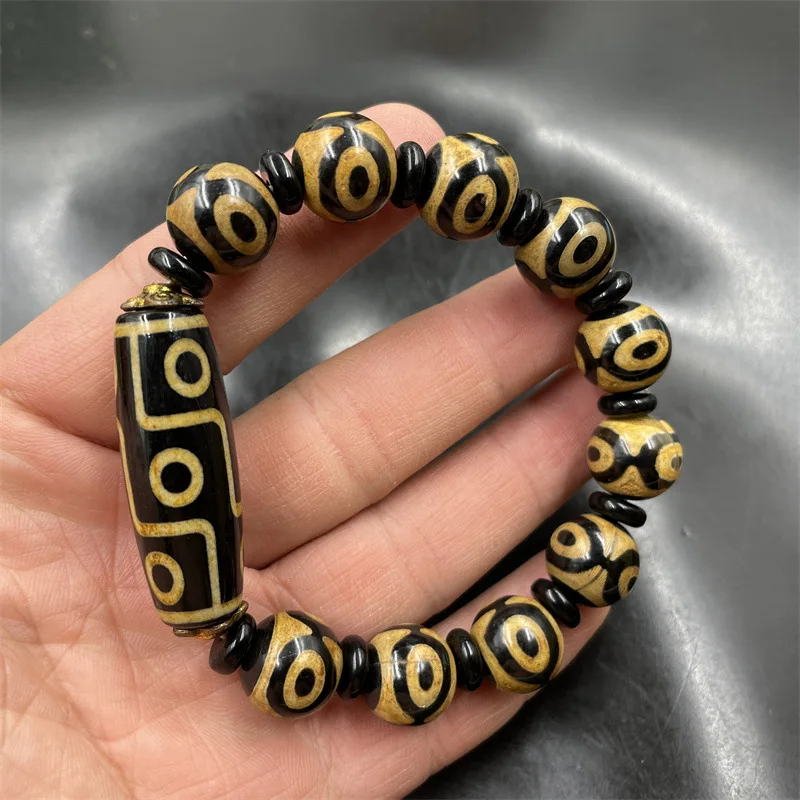 Tibetan Retro Distressed Teeth Yellow Nine-Eye Sky Beads Bracelet Tibet Old Agate