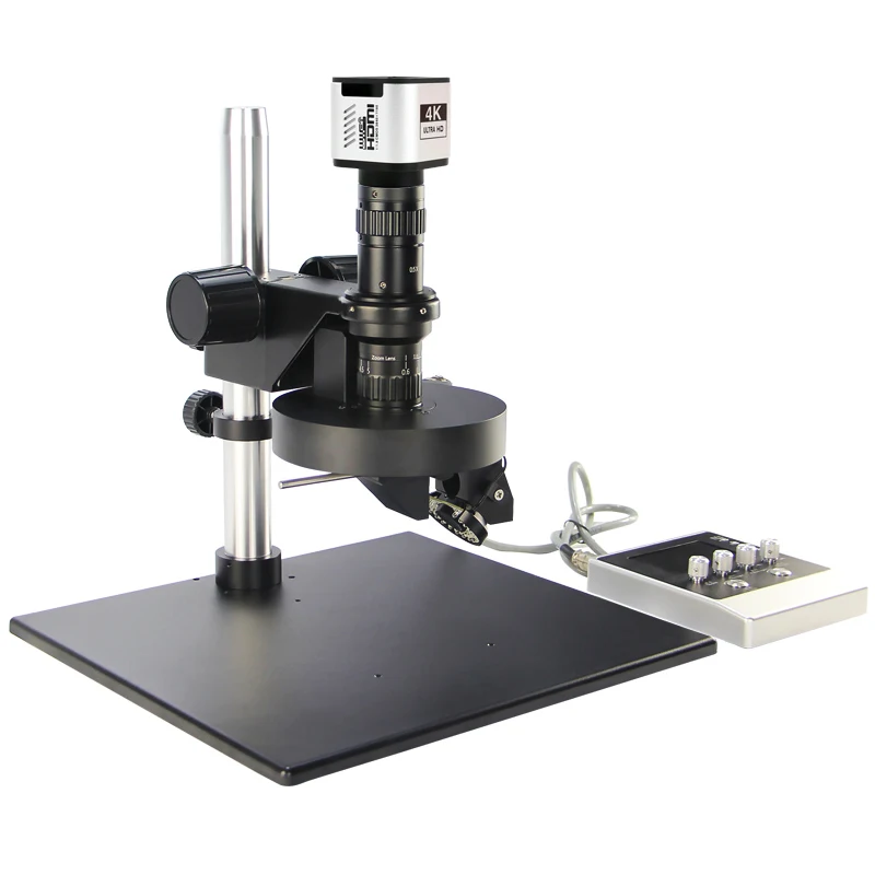 4K 8MP HDMI Video Microscope Measurement Camera Automatic Motorized 360 Degree Rotation 2D 3D 0.6X-5X C mount Stereo 200X Lens