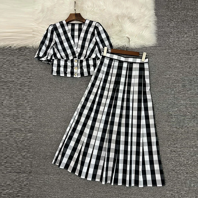 

ZJYT Summer Plaid Top Skirt Sets for Women 2 Pieces Outfit Elegant New In Matching Dress Sets Conjuntos Feminino Elegant Suits