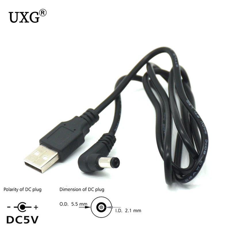 90 прямоугольный USB-кабель 5,5 мм/2,1 мм 5 вольт DC Barrel Jack зарядное устройство DC 5,5*2,1 L тип кабеля питания 1 м 3 фута тип преобразователя интерфейса