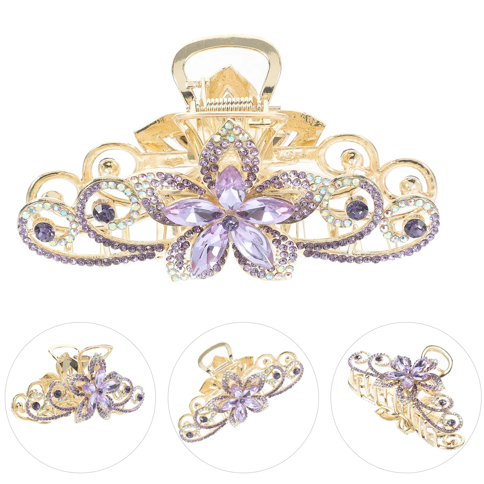 

Large Flower Rhinestone Shark Clip Gold Alloy Hair Accessory For Women Girls Hairstyle Decorative Clamp