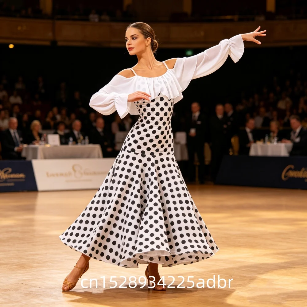 New Women's Modern Dress Dancewear Long Sleeve Prom Dance Dress Waltz Costume Flamenco Stage Suit for Carnival Evening Events