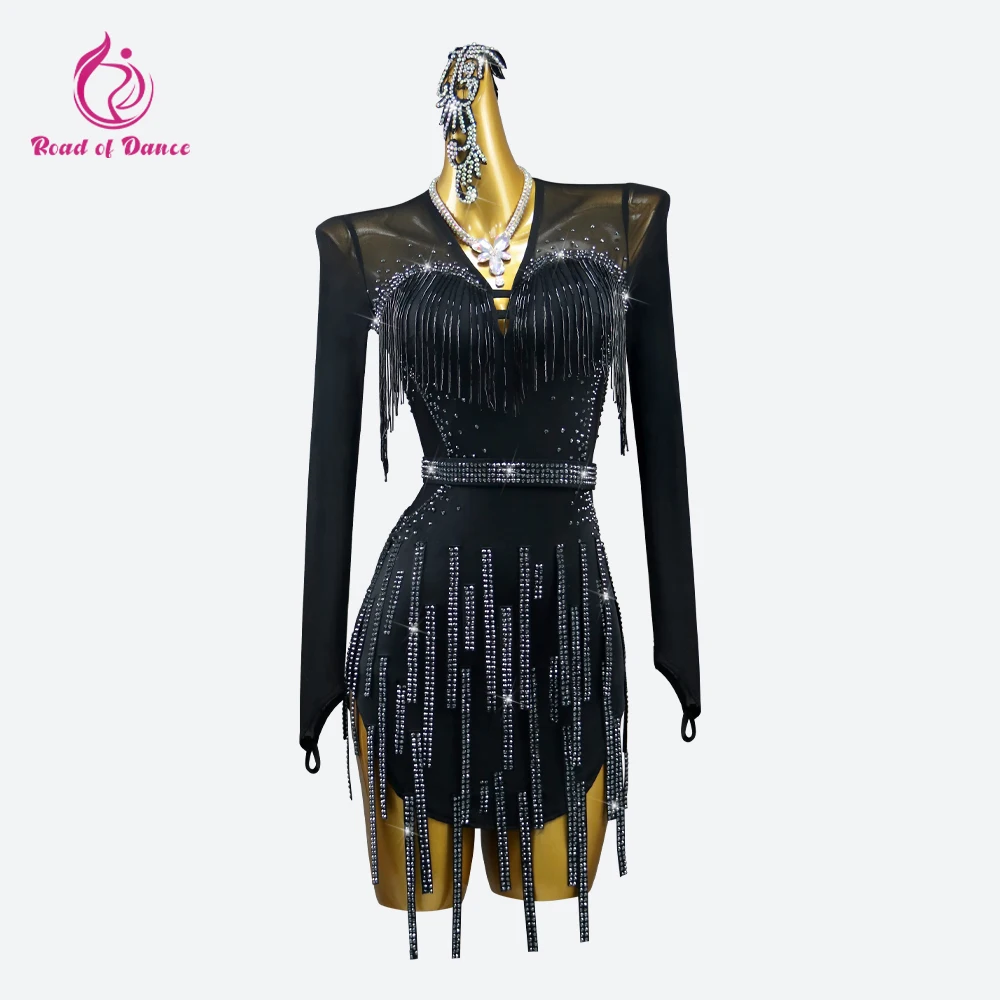 2024 Latin Dress Woman Prom Dancewear Skirt Stage Sport Outfits Ballroom Stand Formal Sexy Female Line Suit Midi Fringe Clothing