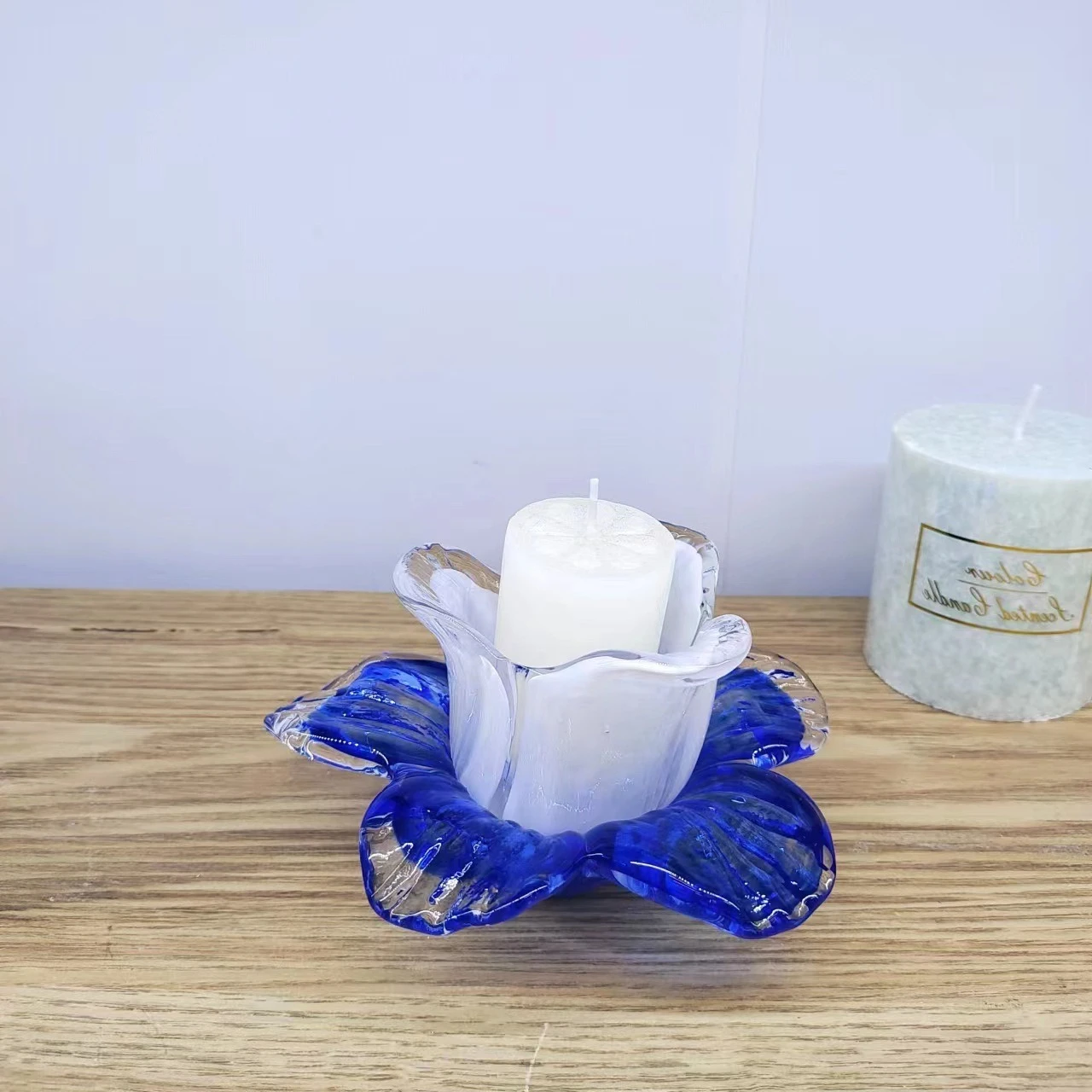 Colored Glass Candlestick Flower Petal Candle Cup Candle Holder Tulip Candelabros Wedding Centerpieces Home Decoration