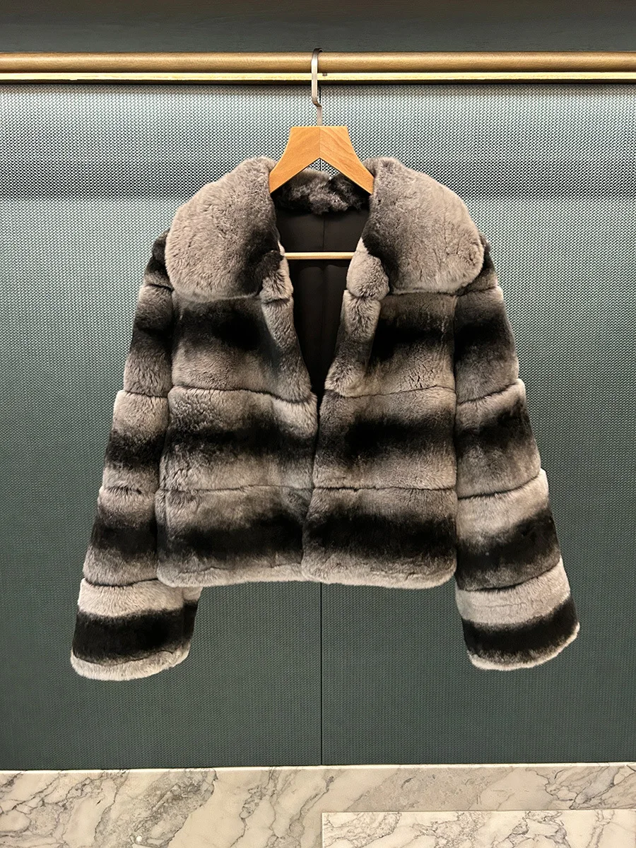 Moda outono/inverno Totoro Padrão Casaco de pele de coelho Rex puro para mulheres