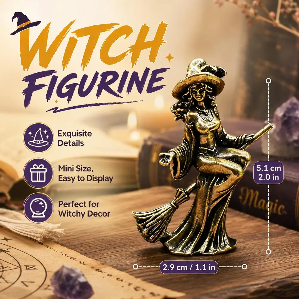 Brass Magic witch Figurines Miniatures Desktop Ornaments Retro Metal Models Small Statue Home Decorations Crafts Accessories